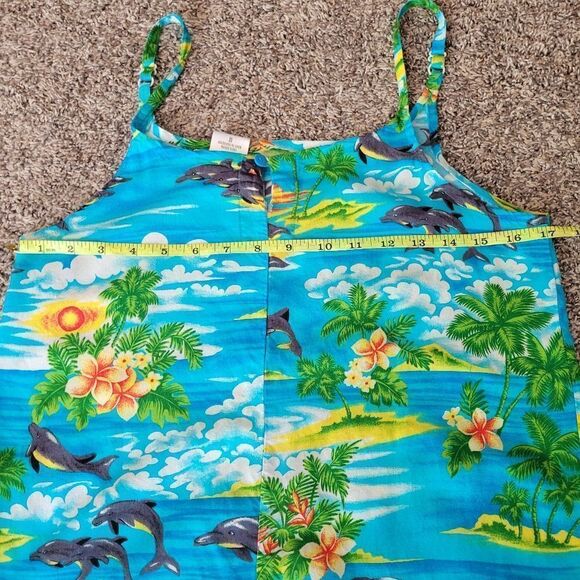 ALOHA Women's Blue Hawaiian Print Sleeveless Summer Mini Dress Size Medium - Picture 6 of 12